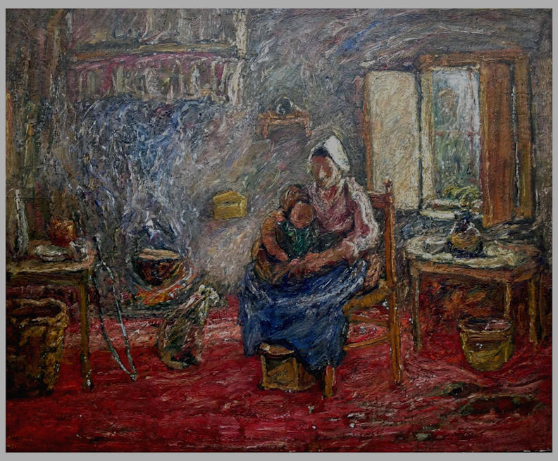 Anton dejong dutch painter: Woman and child in house